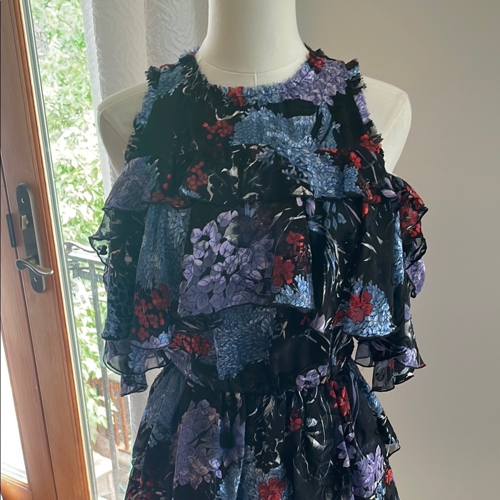 Alice + Olivia Nichola Drop Shoulder Flounce Tiered Dress Floral EUC 6 - Picture 14 of 14